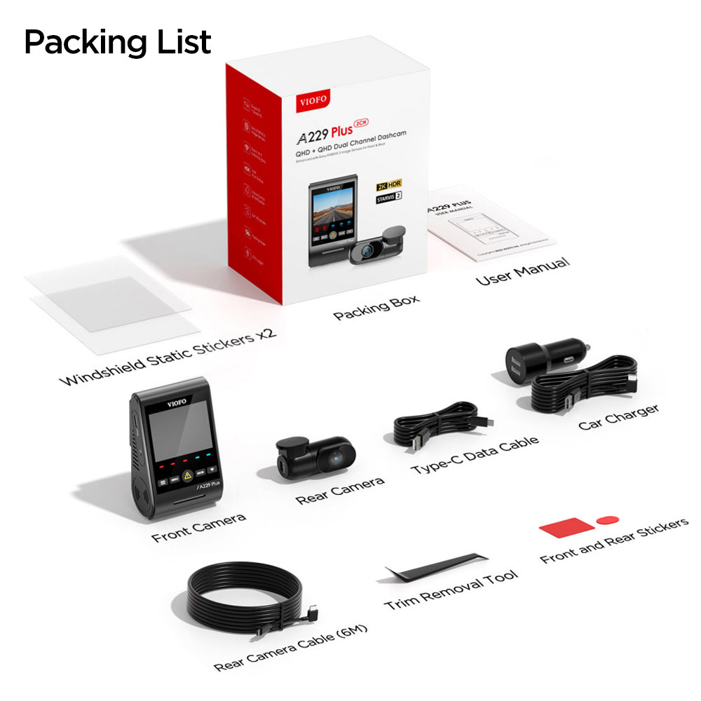 VIOFO A229 PLUS 2 CH + Hardwire Kit - Front & Rear Dash Cam