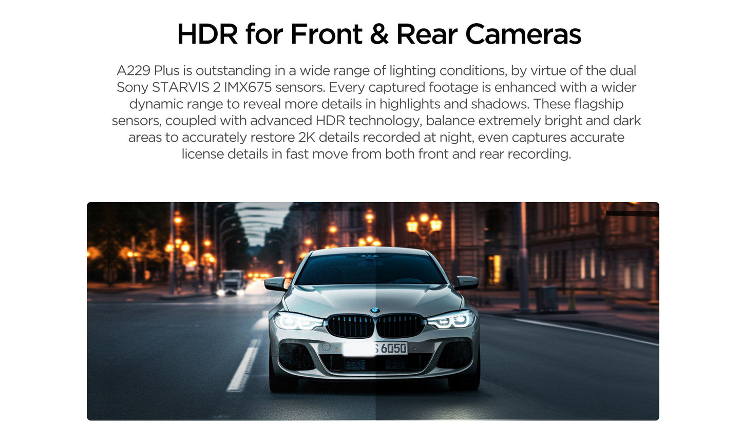 VIOFO A229 PLUS 2 CH + Hardwire Kit - Front & Rear Dash Cam