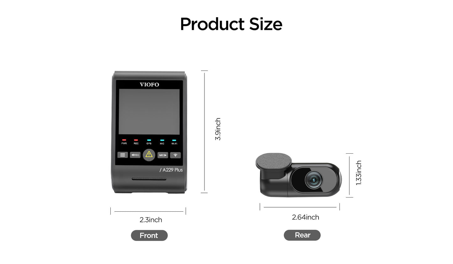VIOFO A229 PLUS 2 CH + Hardwire Kit - Front & Rear Dash Cam
