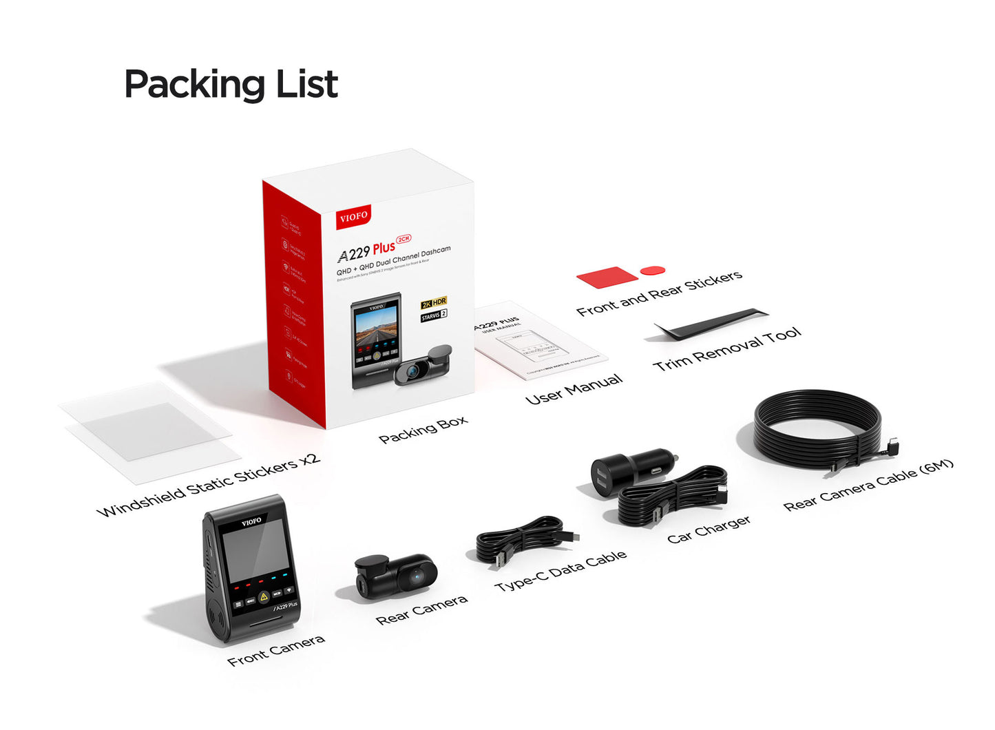 VIOFO A229 PLUS 2 CH + Hardwire Kit - Front & Rear Dash Cam