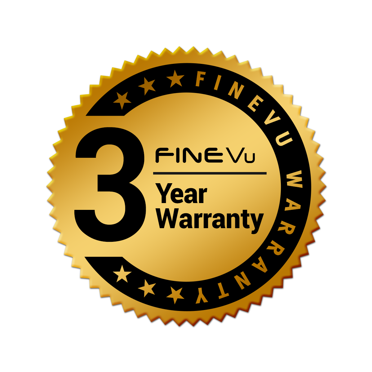 FineVu  3 year manufacturer warranty badge