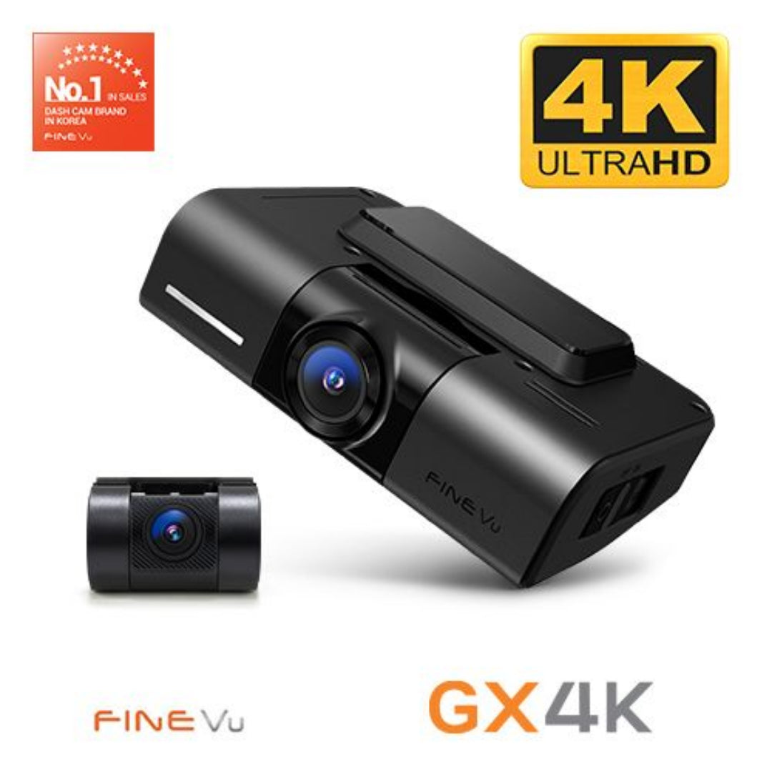 FineVu GX4K UltraHD dash cam with 'No.1 in Sales' badge and 'FINEVu' branding on a white background.
